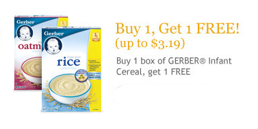 Gerber Infant Cereal BOGO FREE Printable Coupon + More - Hunt4Freebies