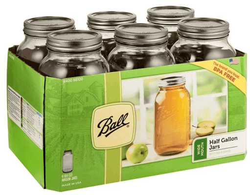 Ball Wide Mouth 64oz Half Gallon Mason Jars with Lids &amp; Bands, 6 Count ...