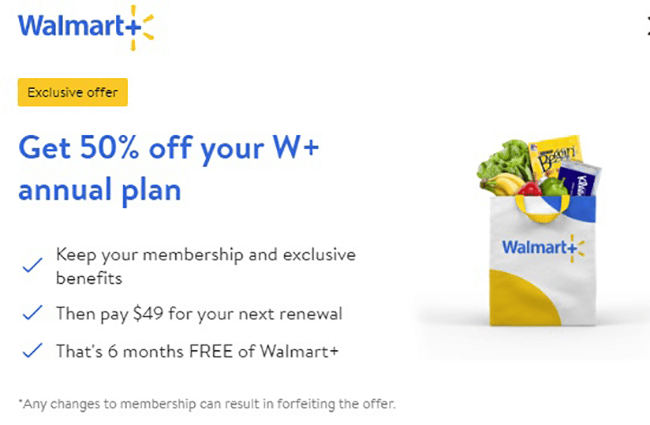 Select Existing Walmart+ Members: Get 50% Off your next Walmart+ ...